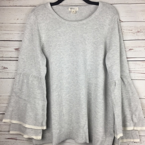 Style Co Light Grey Ruffled-Sleeve Sweater - Picture 1 of 5